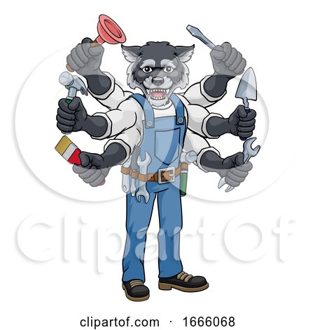 Wolf Multitasking Handyman Holding Tools by AtStockIllustration