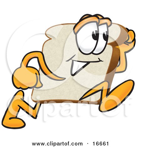 Slice of White Bread Food Mascot Cartoon Character Running Fast Posters,  Art Prints by - Interior Wall Decor #16661