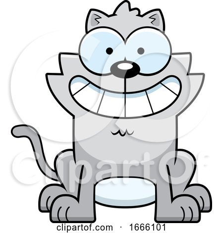 Cartoon Grinning Gray Kitty Cat by Cory Thoman