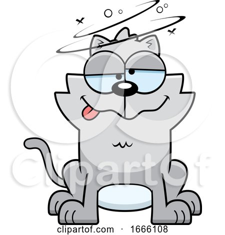 Cartoon Drunk Gray Kitty Cat by Cory Thoman