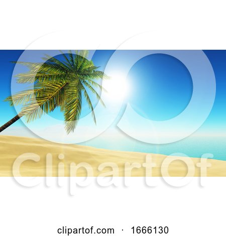 3D Tropical Landscape with Palm Tree on Beach by KJ Pargeter