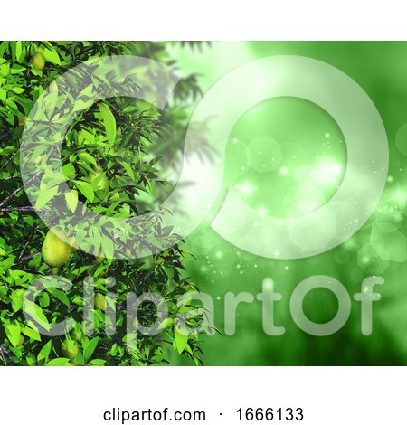 3D Leaves and Fruit on a Defocussed Background with Bokeh Lights and Stars by KJ Pargeter