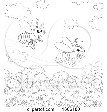 Black and White Racing Bee and Wasp by Alex Bannykh