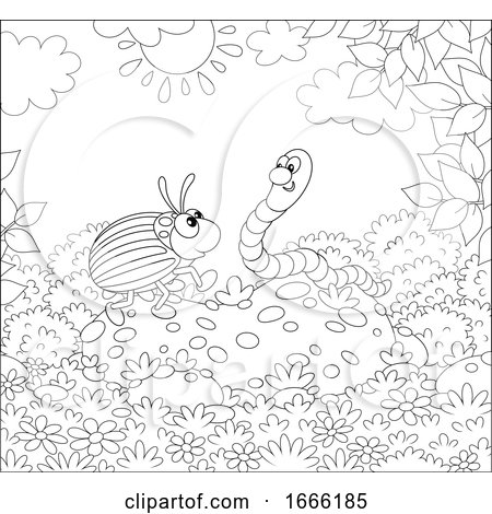 Black and White Beetle and Worm by Alex Bannykh
