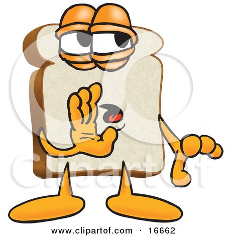 Clipart Picture of a Slice of White Bread Food Mascot Cartoon Character Whispering and Telling Secrets or Gossip by Mascot Junction