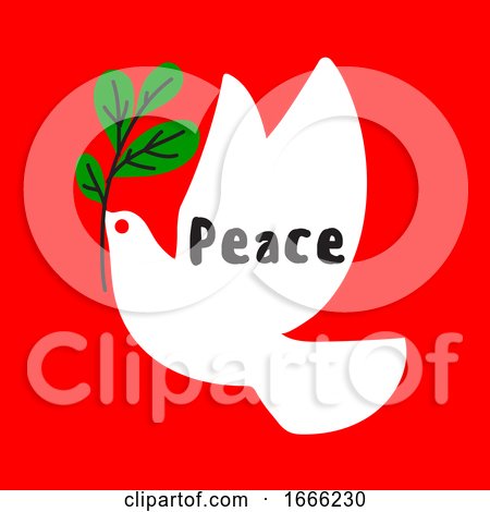 Minimal Christmas Card with Wishes of Peace and White Dove Holding Green Branch by elena