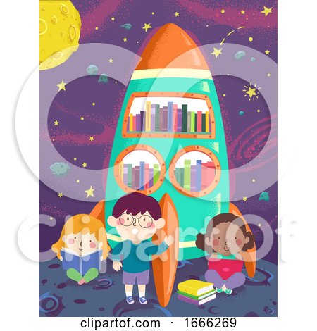 Kids Spaceship Library Illustration by BNP Design Studio