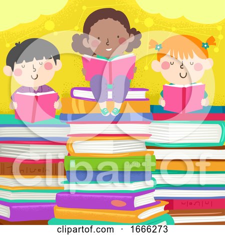 Kids Read Pile Books Illustration by BNP Design Studio