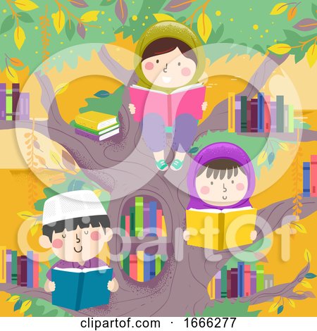 Kids Muslim Read Tree Books Illustration by BNP Design Studio