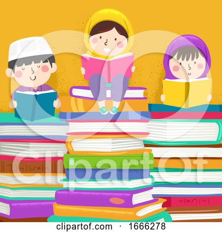 Kids Muslim Read Books Illustration by BNP Design Studio