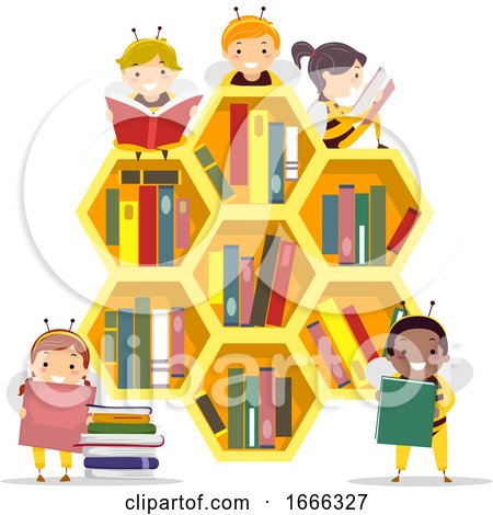 Stickman Kids Bee Hive Book Shelf Illustration by BNP Design Studio