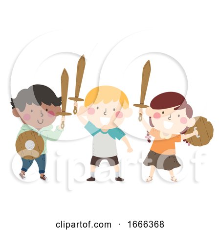 Kids Medieval Wooden Sword Shield Illustration by BNP Design Studio