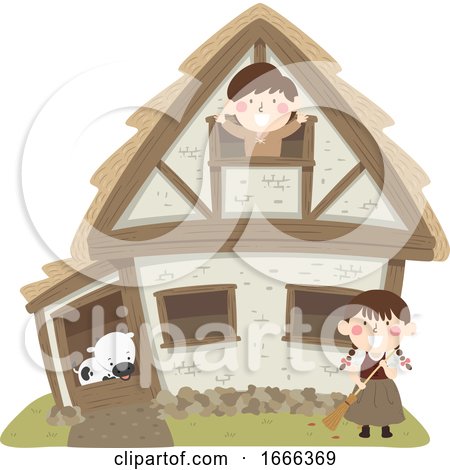 Kids Peasant House Cow Illustration by BNP Design Studio