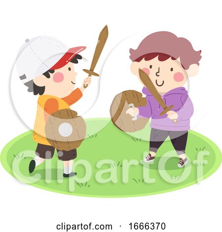 Kids Play Wooden Sword Shield Boys Illustration by BNP Design Studio