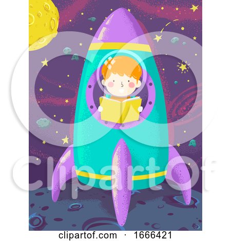 Kid Boy Read Book Space Ship Illustration by BNP Design Studio
