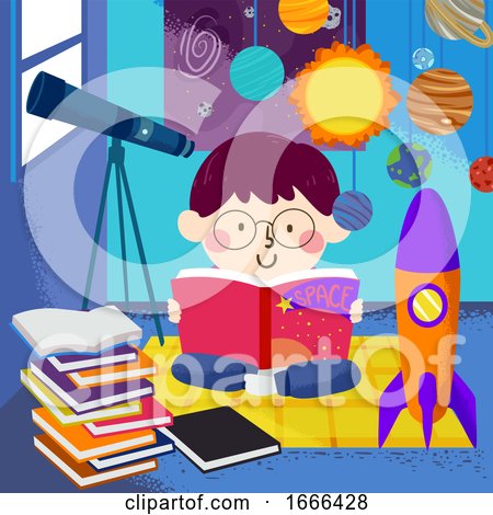 Kid Boy Read Book Space Room Illustration by BNP Design Studio