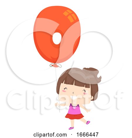 Kid Girl Balloon Number Zero Illustration by BNP Design Studio
