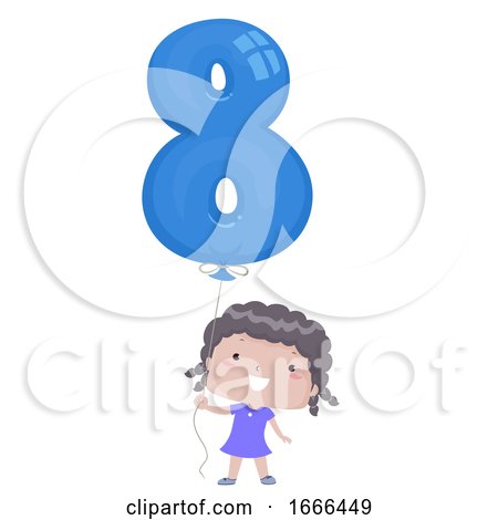 Kid Girl Balloon Number Eight Illustration by BNP Design Studio