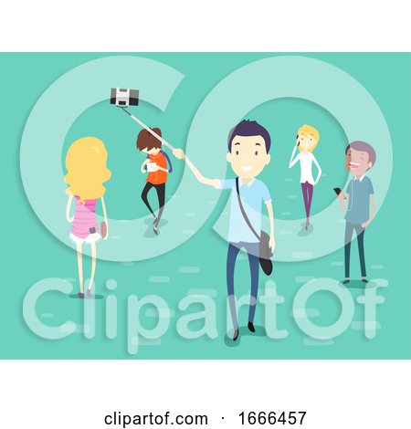 People Using Mobile Phone Walking Illustration by BNP Design Studio