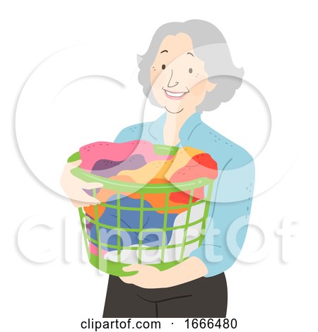 Senior Woman Laundry Basket Illustration by BNP Design Studio