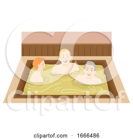 Senior Man Men Onsen Bath Indoor Illustration by BNP Design Studio