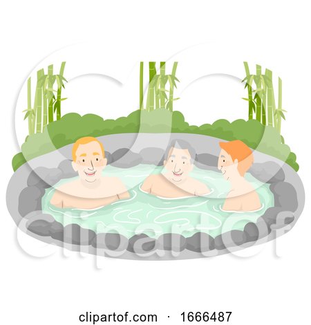 Senior Man Men Onsen Bath Outdoor Illustration by BNP Design Studio