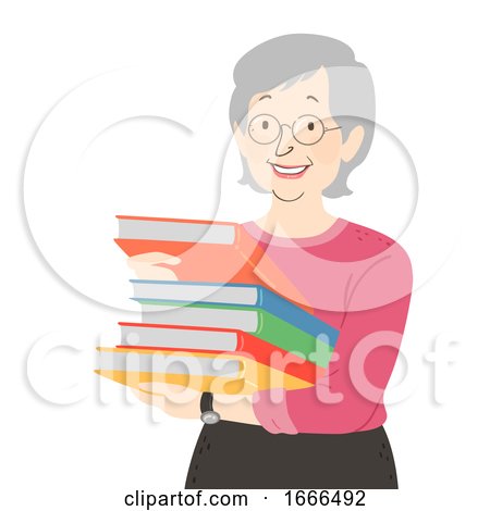 Senior Woman Books Librarian Illustration by BNP Design Studio