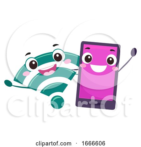 Mascot Cellphone Wifi Signal Illustration by BNP Design Studio