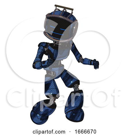 Mech Containing Digital Display Head and Sleeping Face and Led and Protection Bars and Light Chest Exoshielding and Ultralight Chest Exosuit and Light Leg Exoshielding. Grunge Dark Blue. by Leo Blanchette