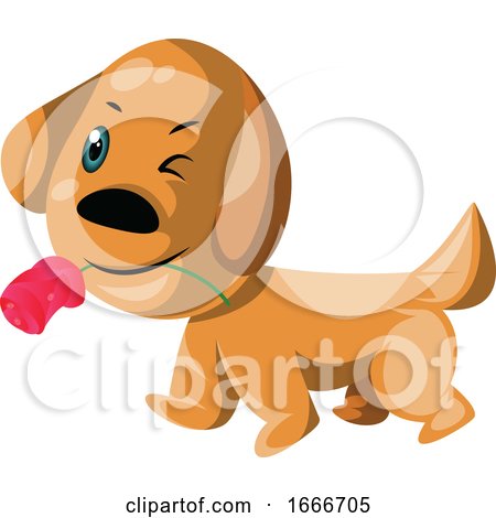 Light Brown Dog Holding a Pink Rose in His Mouth by Morphart Creations