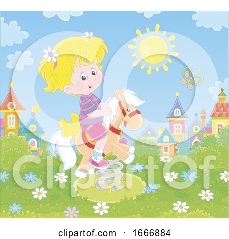Girl Riding a Playground Pony by Alex Bannykh