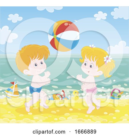 Children Playing with a Beach Ball by Alex Bannykh