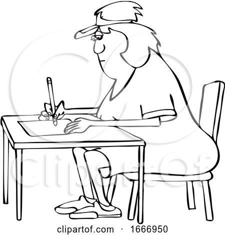 Cartoon Black and White Woman Writing at a Desk by djart