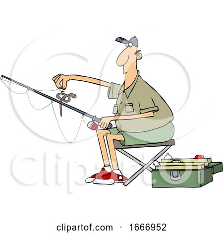 Cartoon Man Putting a Worm on a Fishing Hook by djart