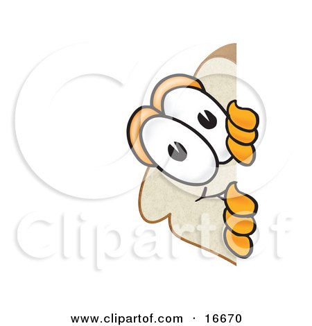 Clipart Picture of a Slice of White Bread Food Mascot Cartoon Character Spying Around a Corner by Mascot Junction