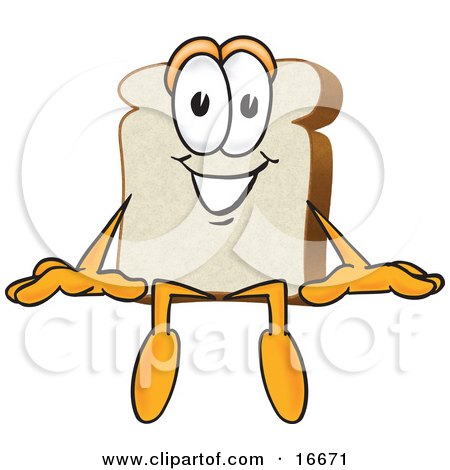 Clipart Picture of a Slice of White Bread Food Mascot Cartoon Character Sitting by Mascot Junction