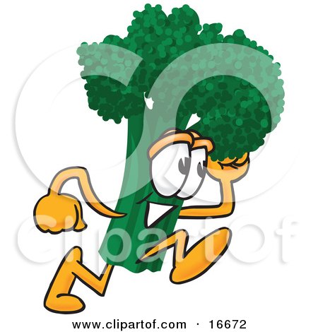 Clipart Picture of a Green Broccoli Food Mascot Cartoon Character Running Fast by Mascot Junction