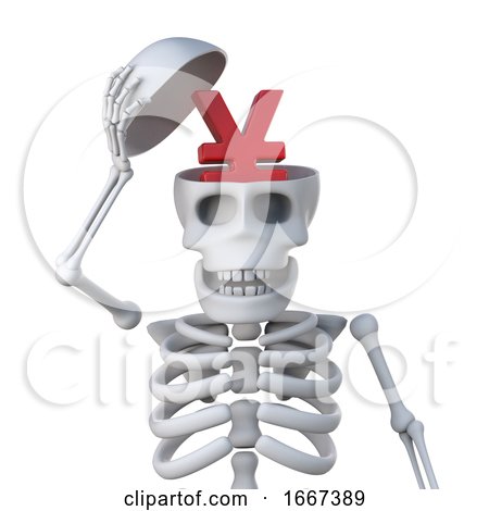 3d Skeleton Has Yen Currency Symbol Inside His Skull by Steve Young