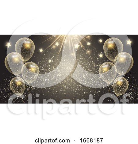 Celebration Banner with Gold Balloons and Stars by KJ Pargeter