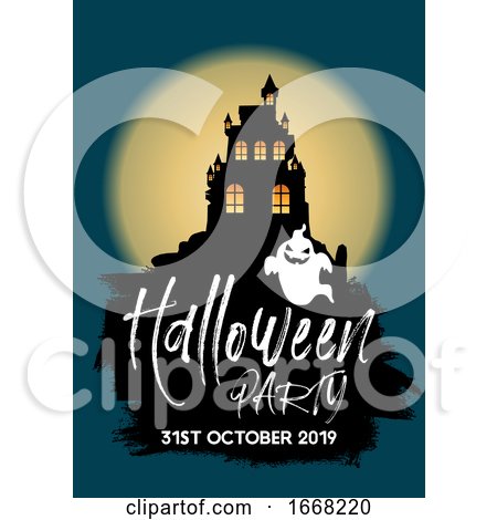 Halloween Party Background with Castle and Ghost by KJ Pargeter