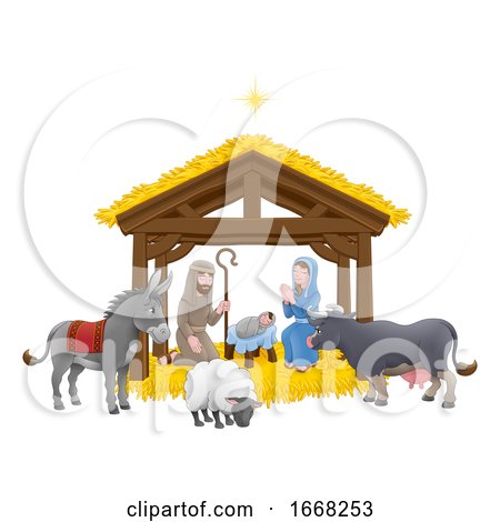 Nativity Christmas Scene Cartoon by AtStockIllustration