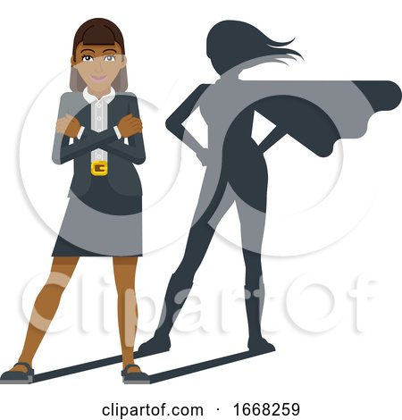 Business Woman Super Hero Shadow Cartoon Mascot by AtStockIllustration