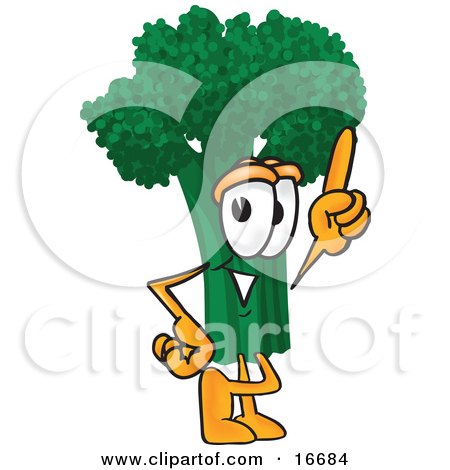 Clipart Picture of a Green Broccoli Food Mascot Cartoon Character Pointing Up by Mascot Junction