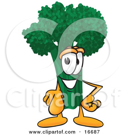 Clipart Picture of a Green Broccoli Food Mascot Cartoon Character Pointing Outwards by Mascot Junction