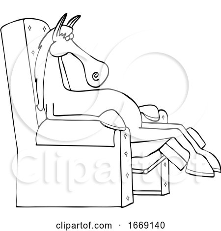 Cartoon Black and White Horse Sleeping in a Reclining Chair by djart