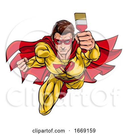 Super Hero Painter Decorator Holding Paintbrush by AtStockIllustration