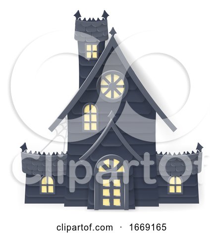 Halloween Haunted House Cartoon Papercraft Style by AtStockIllustration
