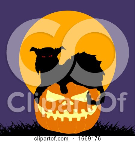 Halloween Had Drawn Pumpkin and Spooky Cat by elaineitalia