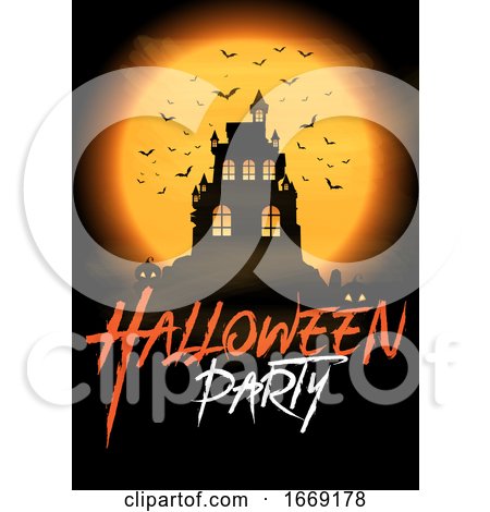 Halloween Party Poster with Spooky Castle by KJ Pargeter