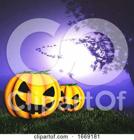 3D Landscape with Spooky Pumpkins by KJ Pargeter
